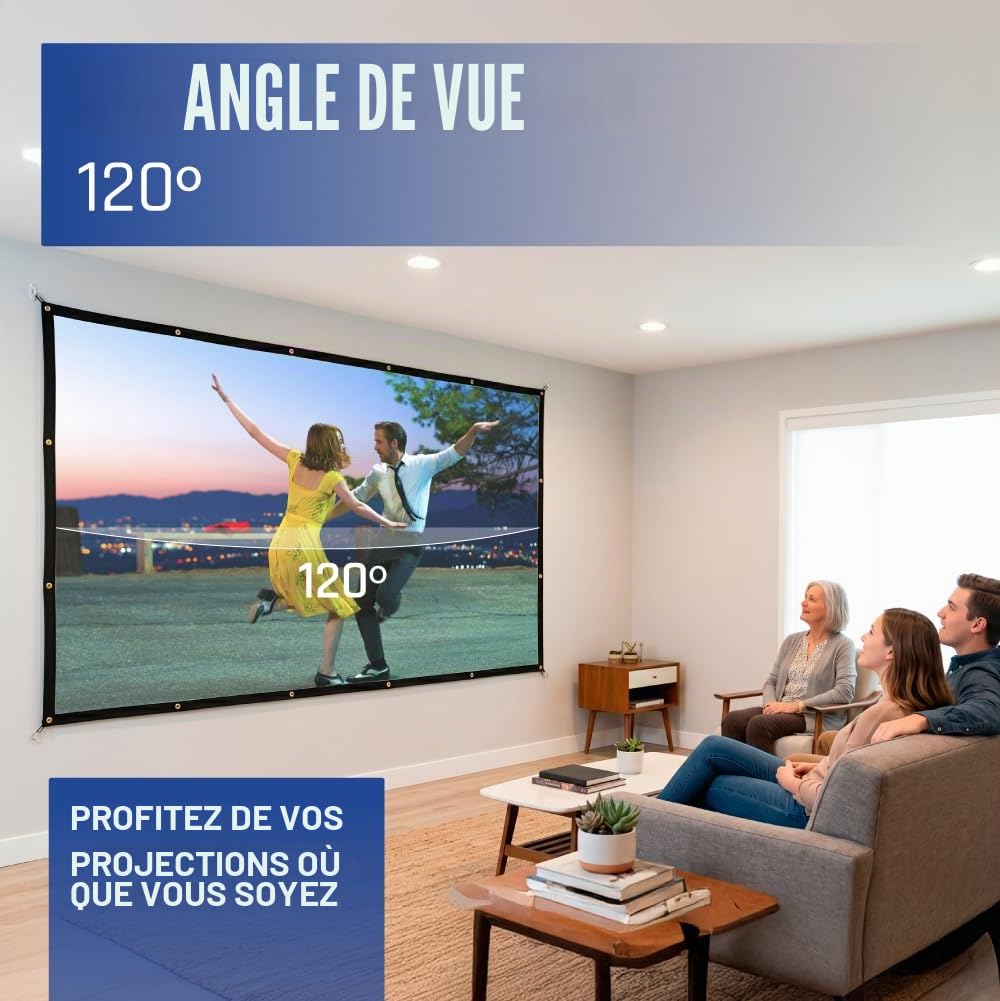 iggual - Écran de Projection 100 Pouces - Pliable - Anti-Plis - Format Large 16:9 - Angle de Vision 120° - Adapté pour Projecteur et Rétroprojecteur - Dimensions 221 x 124 cm