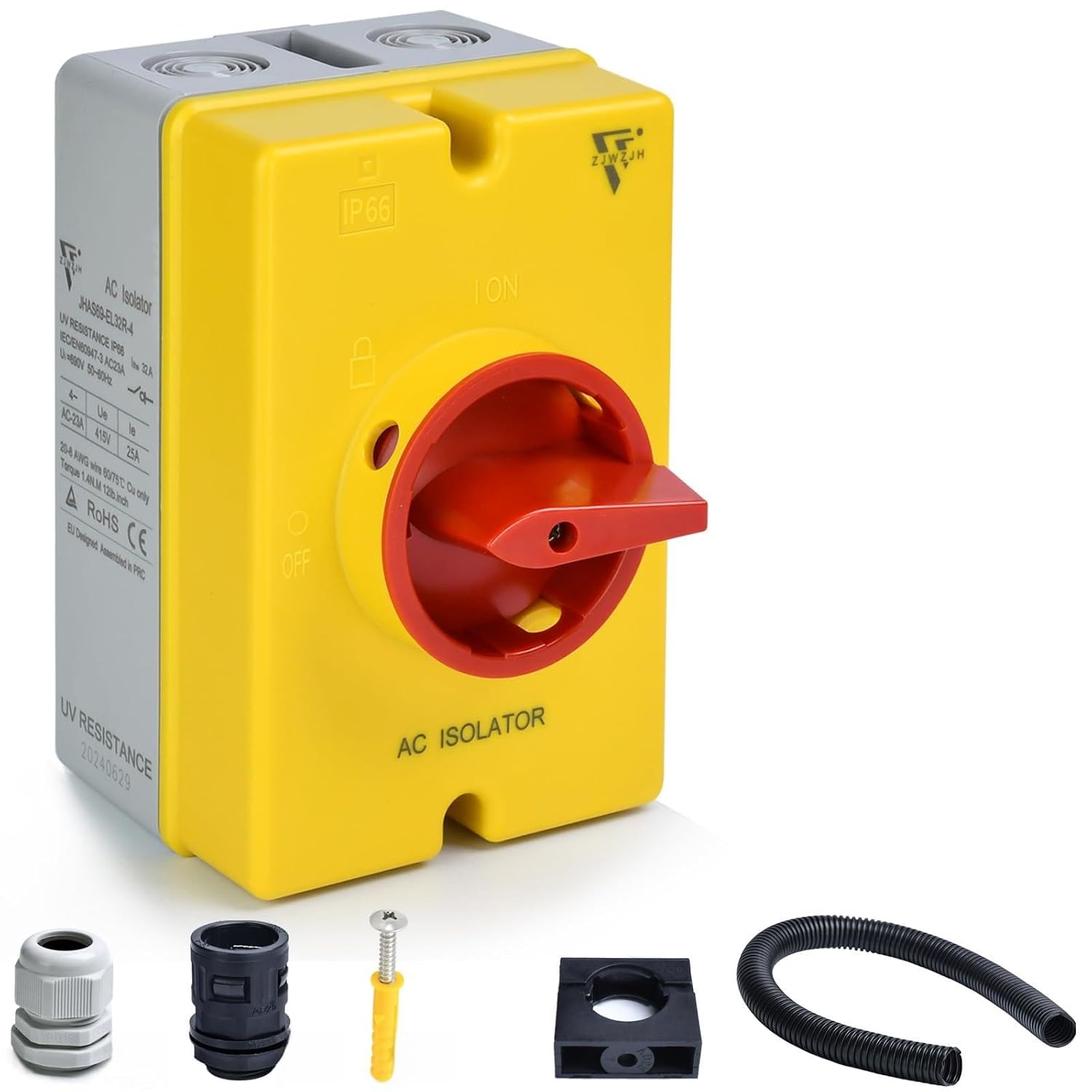 32 Amp AC Disconnect Switch Box Outdoor, 110V 220V 690V AC Isolator Switch, 4 Pole, IP66 Waterproof Isolation PV 3 Phase Disconnect Switch On Off 2 Position