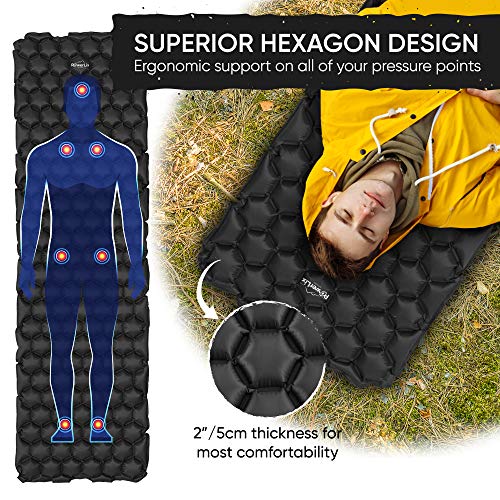 POWERLIX Sleeping Pad – Ultralight Inflatable Sleeping Mat, Ultimate for Camping, Backpacking, Hiking – Airpad, Inflating Bag, Carry Bag, Repair Kit – Compact & Lightweight Air Mattress (Black) by POWERLIX - Image 8
