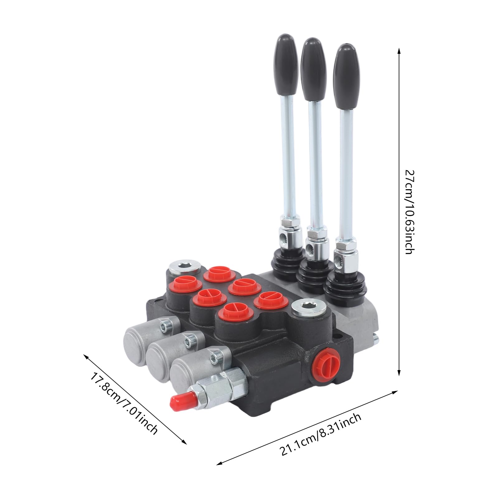 Instalación neumática hidráulica Válvula direccional hidráulica Grúa hidráulica 3 deslizadores Hierro fundido plata/negro/rojo 40 L/min Manual para carretillas elevadoras y tractores