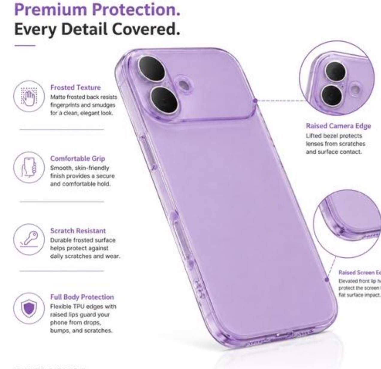 Dezet Compatible Clear Case for iPhone 17 Transparent Matte Soft Slim Shockproof TPU Bumper, Anti-Yellow Crystal Case with Camera Lens Protection Back Cover for (Purple) — Amazon image 5