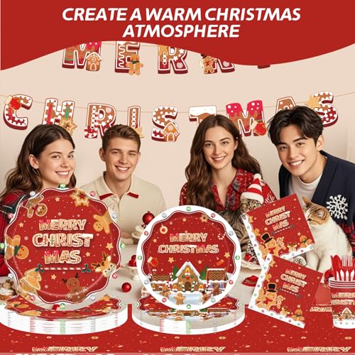 Christmas Party Supplies Set, Paper Plates And Napkins Sets for 25 Guests, Xmas Party Supplies With Plates, Cups, Napkins And Forks, Festive Disposable Christmas Heavy Duty For Holiday Dinners – Image 7