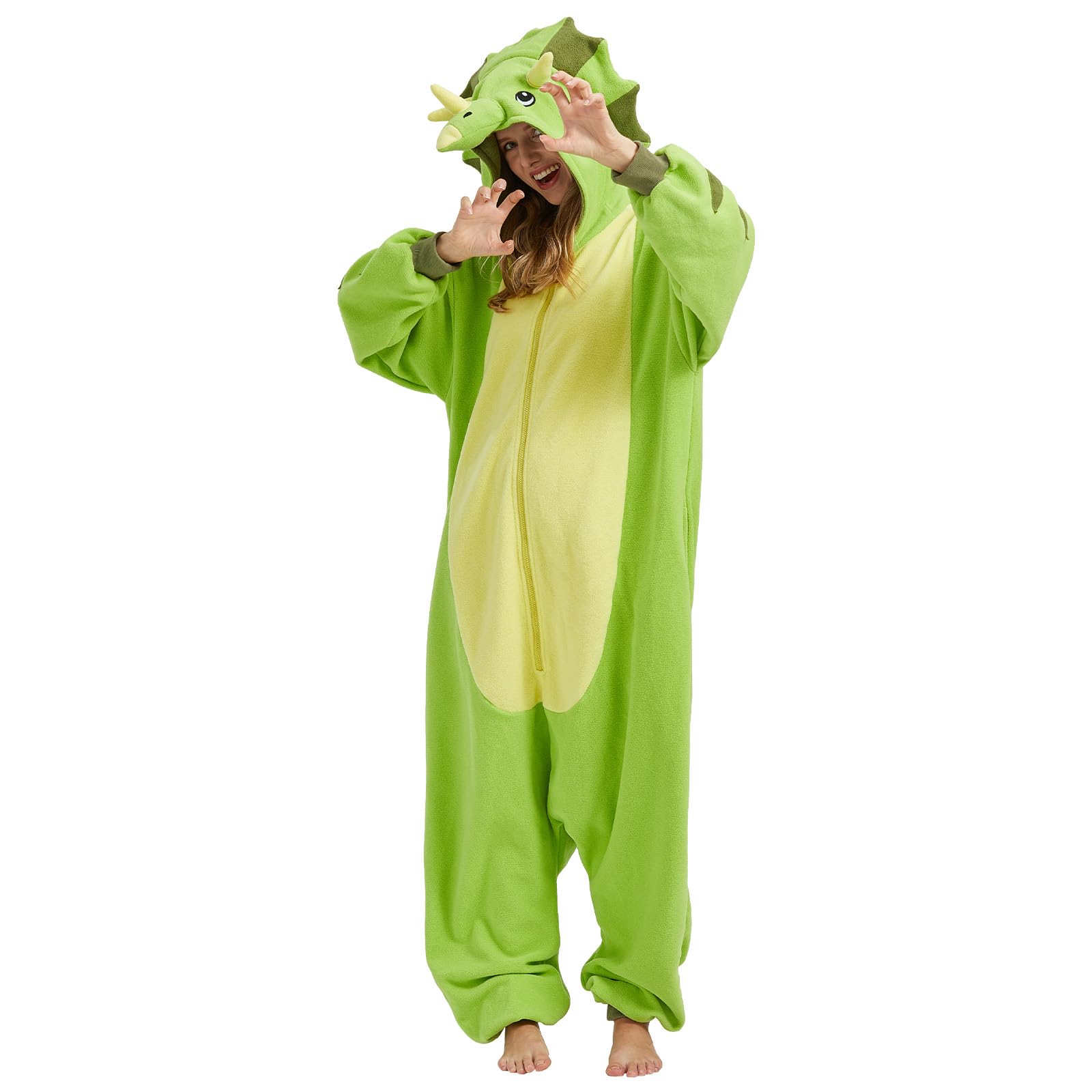 Triceratops - Pijama de una sola pieza para disfraz de dinosaurio de Triceratops para Halloween, Navidad