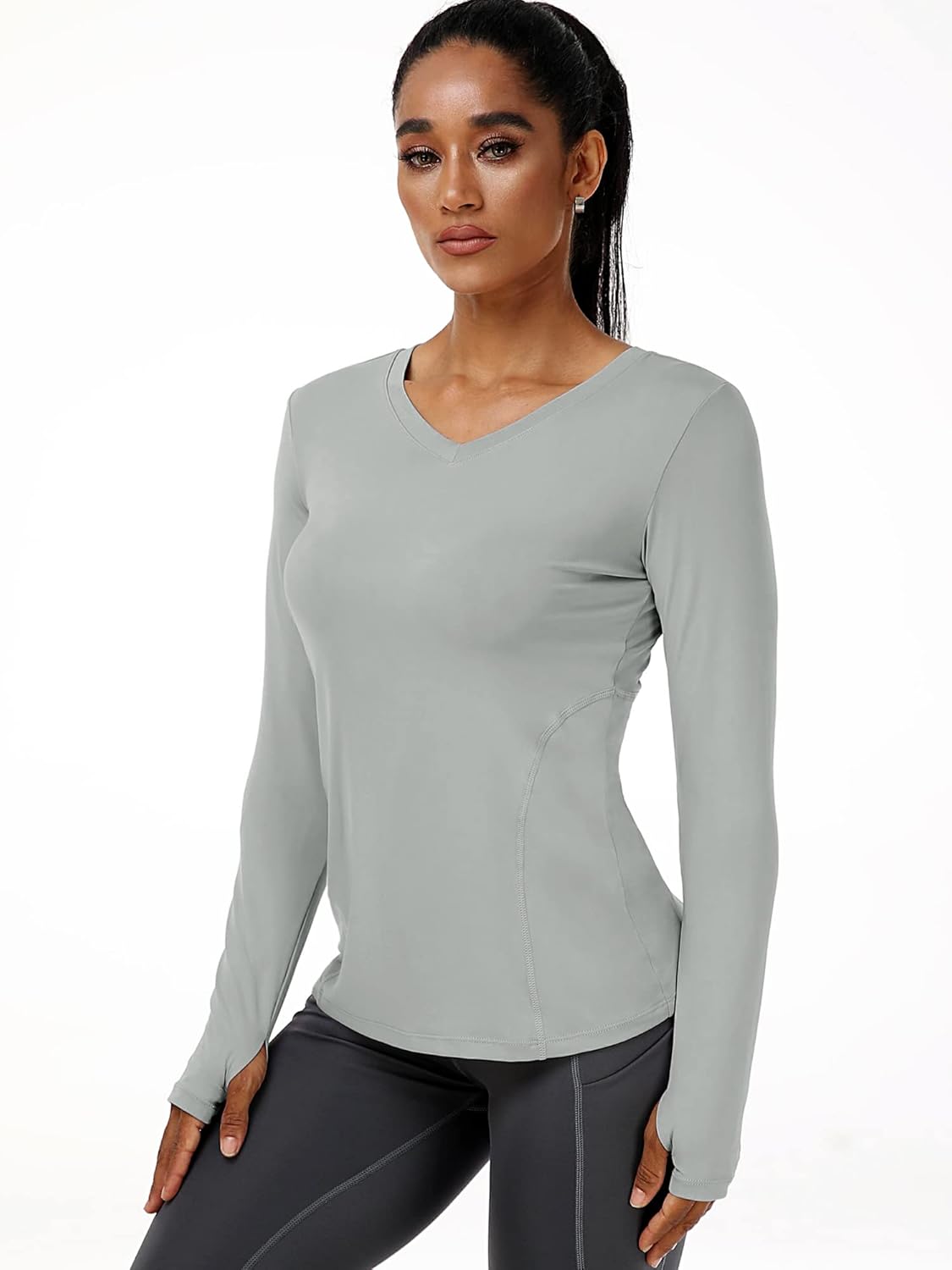 CADMUS Women Long Sleeve Shirt for Workout Dry Fit Yoga t Shirts V-Neck - Image 5