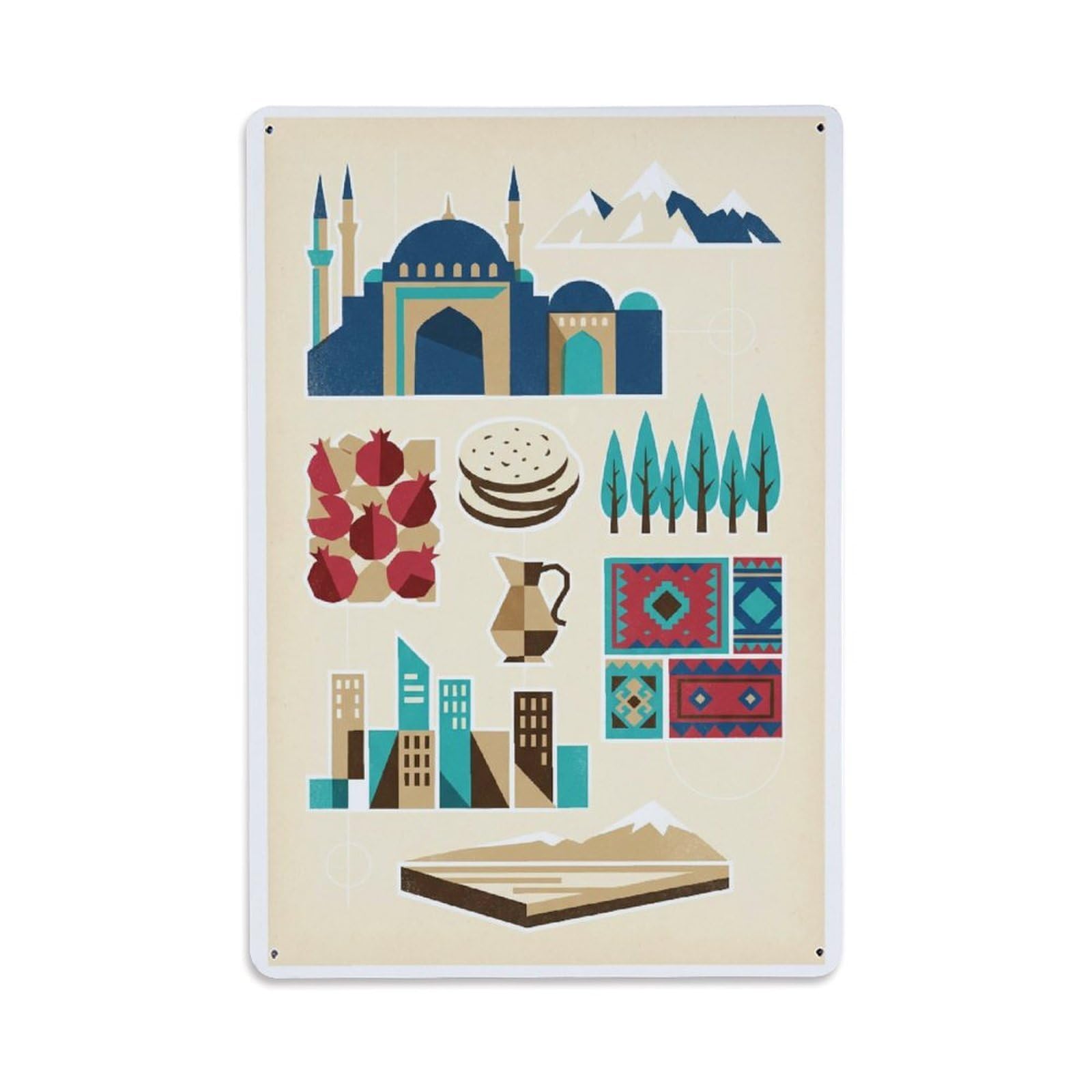 Okngb Style Heritage Travel Urumqi Cityscape City Collage Mosaic Metal Tin Sign Plaque Wall Decor For Cafe, Man Cave, Club Bar, Office, Home Garden Round Metal Poster 8X12inch