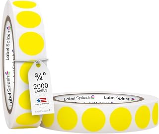 LABELSPLASH .75 Inch Neon Fluorescent Yellow Circle Color Coding Permanent Adhesive Labels 1000 Stickers per Roll Made in The USA 3/4” Circle Stickers (2 Roll Pack)