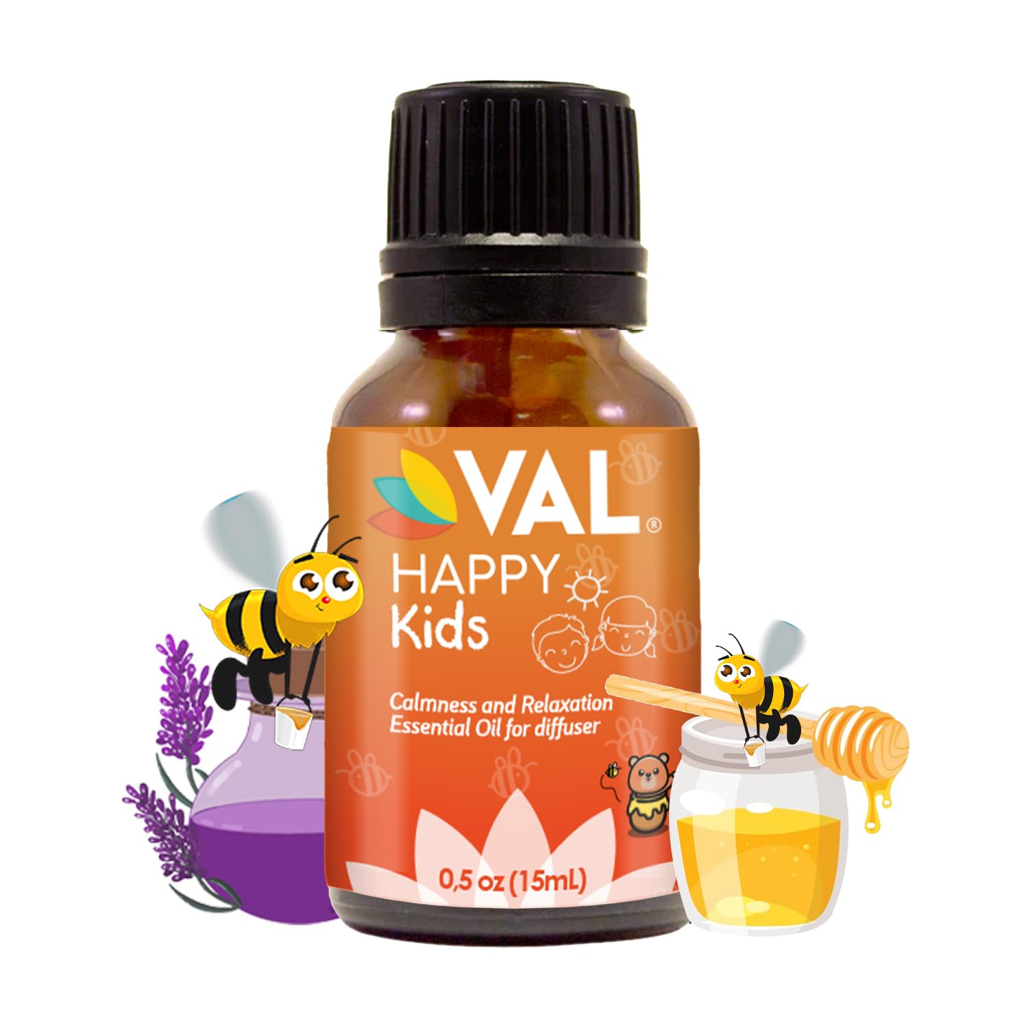 VAL Happy Kids Calmness and Relaxation Essential Oil Blend for Diffuser, Kid Safe Aromatherapy, 0.5 oz (15 ml)