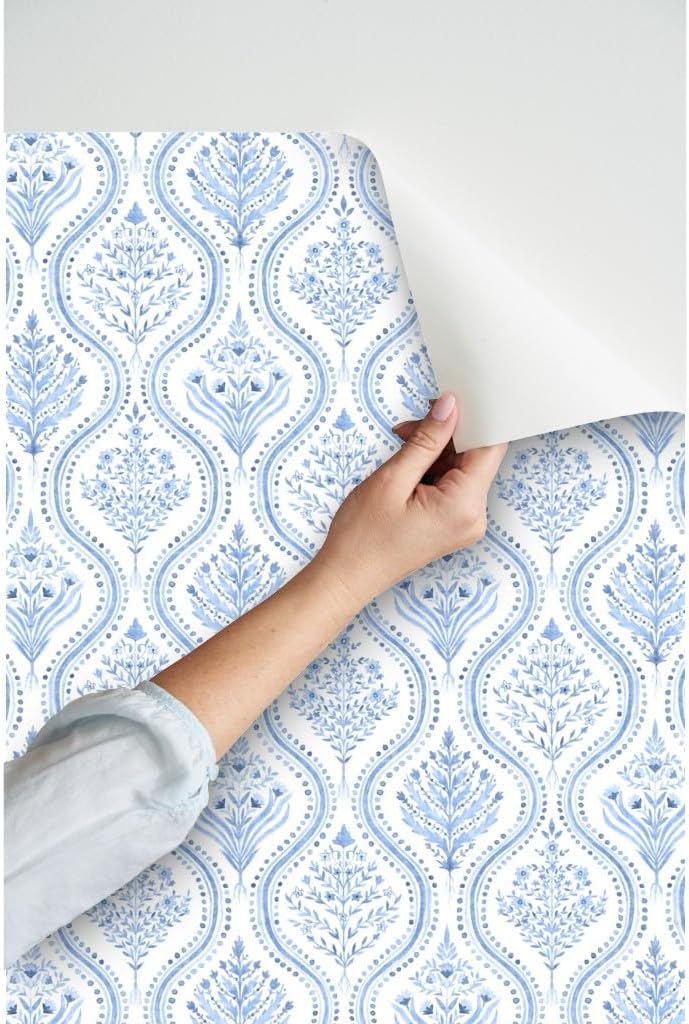 Spoonflower Peel & Stick Wallpaper 6ft x 2ft - Paisley Damask Indian Block Print Large Traditional Curve Ogee Classic Preppy Grandmillennial Custom Removable Wallpaper