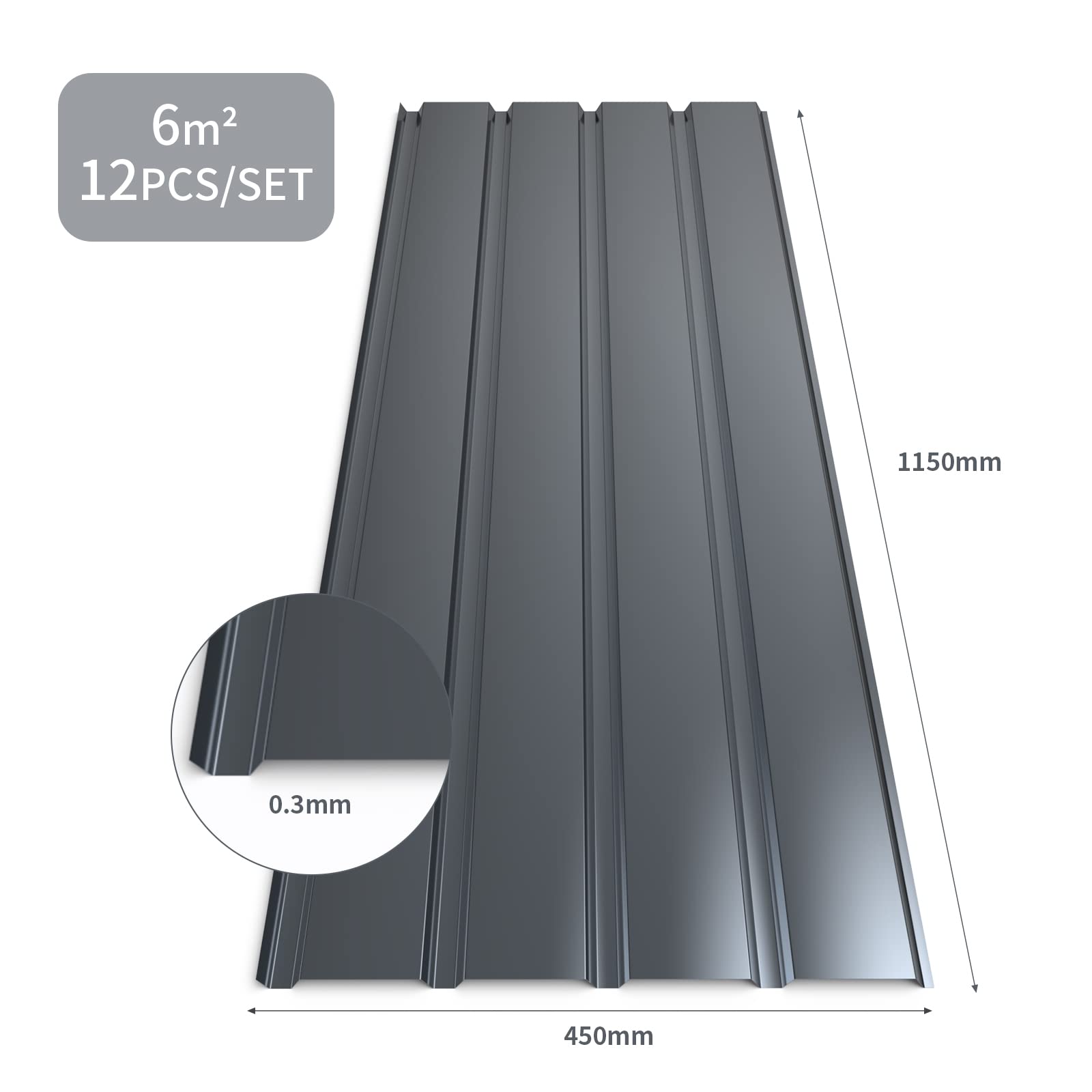 Mondeer Trapezbleche 12 Stück Wellblechplatten 115x45 cm 6m² Wetterfest 0,3 mm Grau