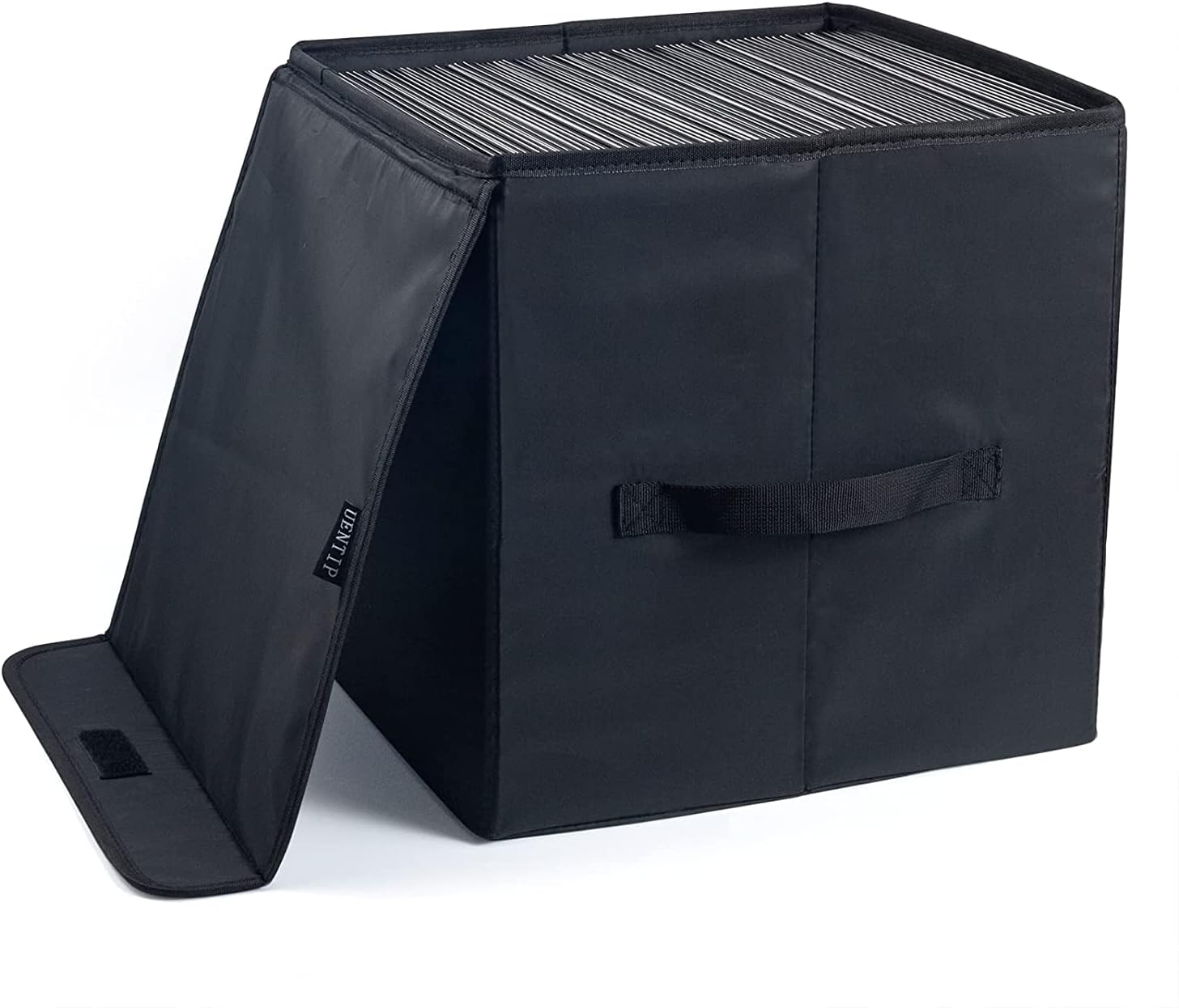 UENTIP Vinyl Record Storage Box for 12-inch Records Crate Holds up to 90 records,Pack of 1-14x 13x 13 Inch LP record storage for Valuable Album Collection - Black