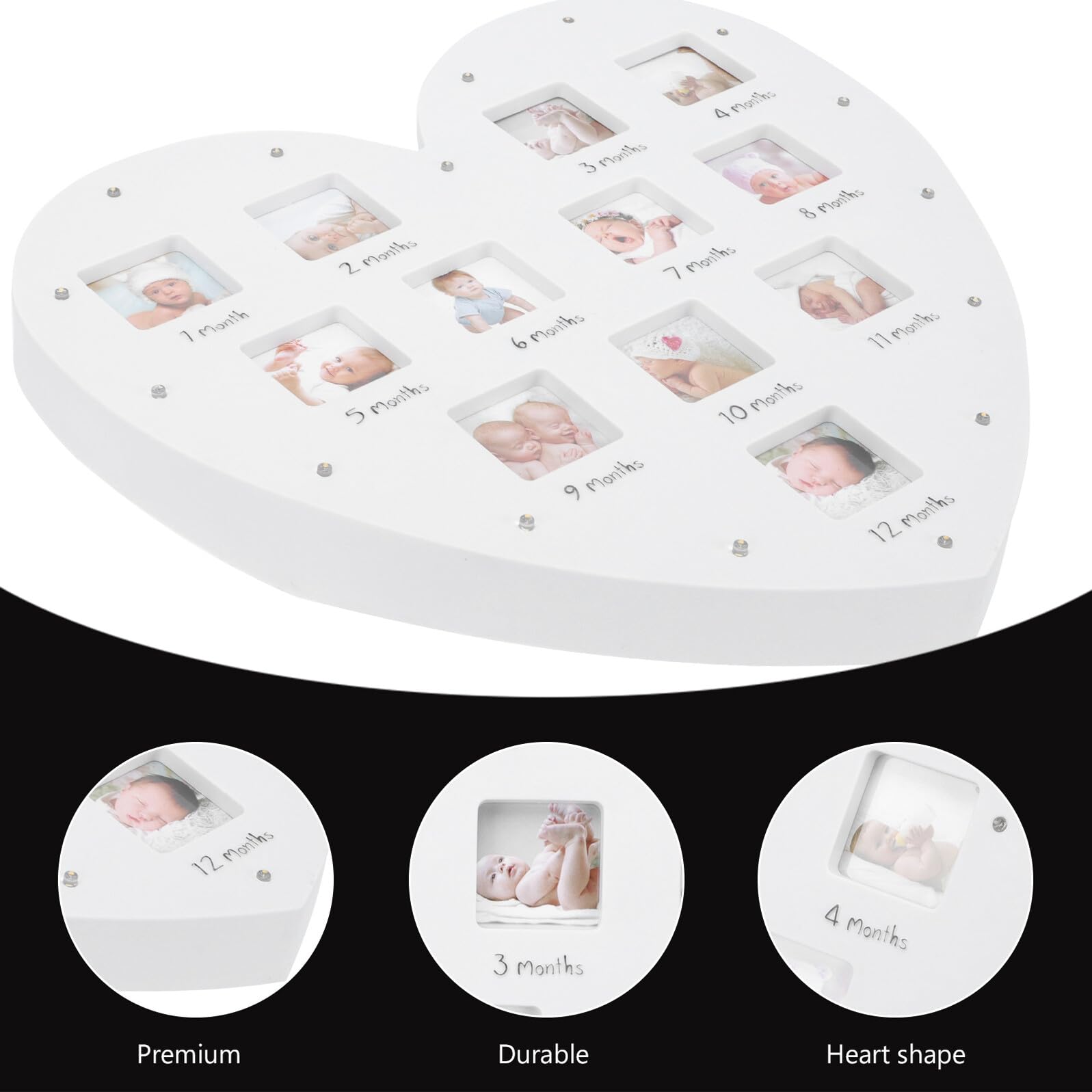 Marco de Fotos para Ñiño con Luz en Forma de Corazón 12 Meses de Crecimiento Tamaño 335X32 CM Decoración Infantil para Pared y Mesa Obsequio Original para Recién Nacidos