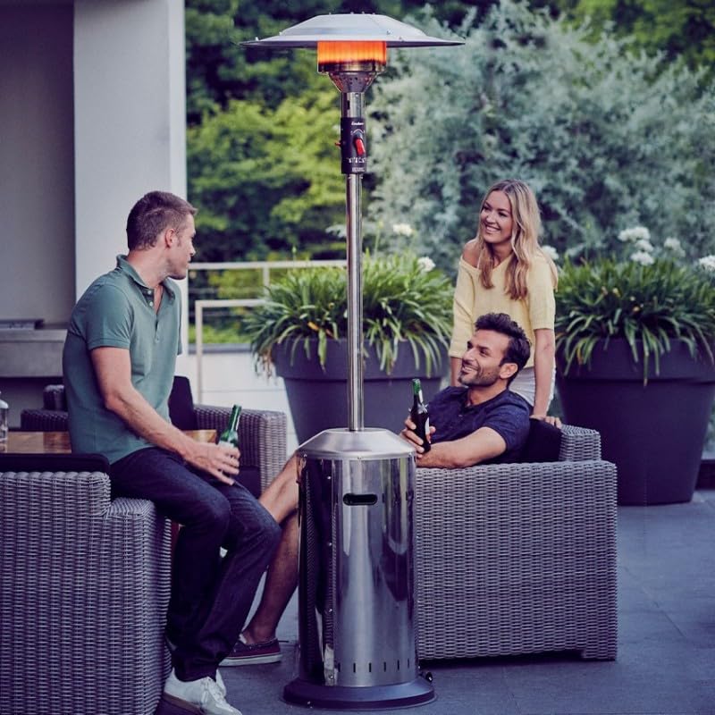 FAVEX - Parasol chauffant gaz Cosy Elegance Inox - Exterieur - 3 à 8 kW - 12m² - Livré avec tuyau et détendeur - 76 x 76 x 218 cm