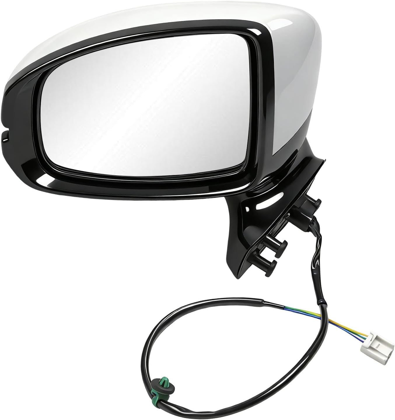 Left Driver Side Mirror Compatible with Honda Fit 2015-2020 | Non-Heated Power-Adjustable Glass Manual Folding | White Paint-to-Match | OE Direct Replacement for HO1320332 (3PINS)