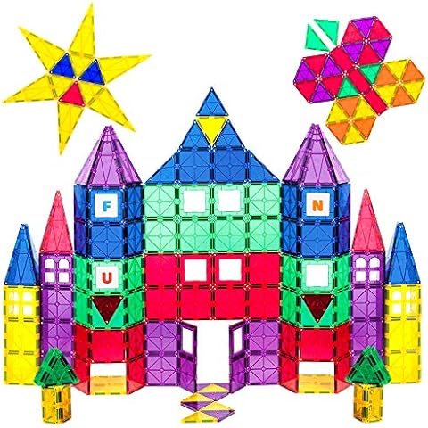 Playmags 100 3D Magnetic Blocks Set For Kids - Learn Shapes, Colors, & Alphabets - STEM Strong Magnet Toys - Magnetic Building Blocks - Colorful & Durable Magnetic Tiles & Idea Book Cover
