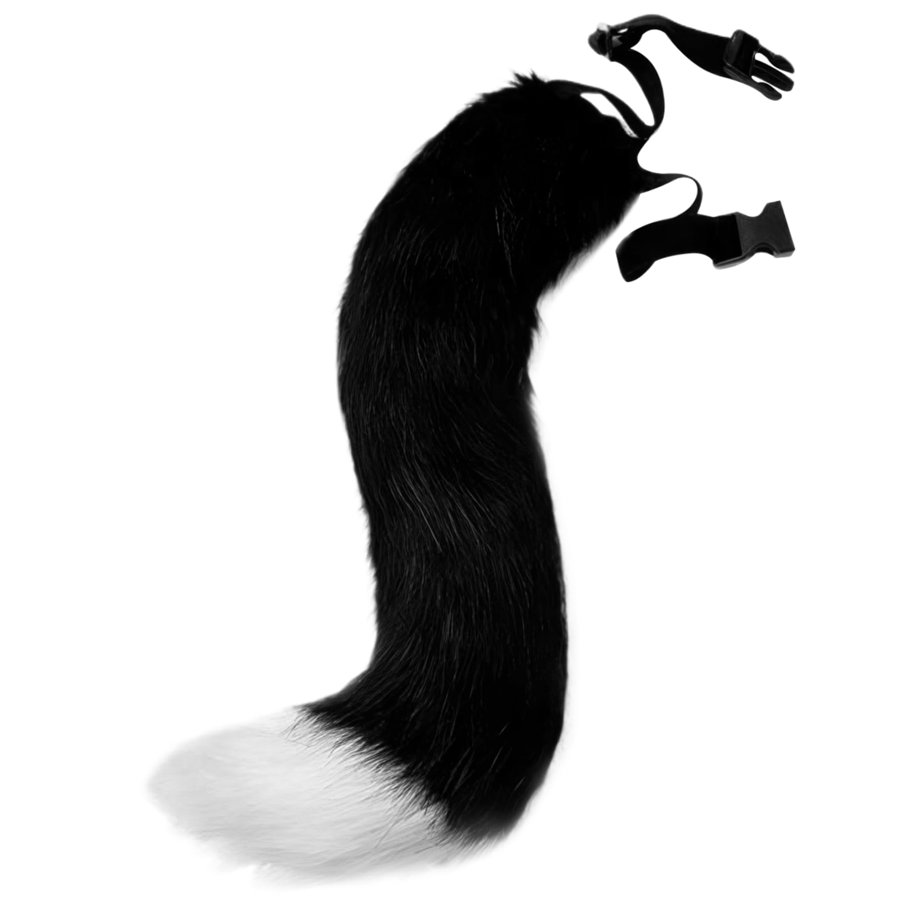 Licsaliwe Fox Tail - 20inch Furry Realistic Faux Fur Tail, with Adjustable Waist Belt for Cosplay Halloween, Black + White