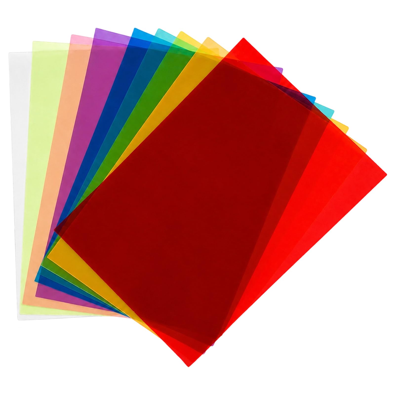 9er Set A2 transparente PVC-Kunststoffplatten, mehrfarbig, Rot Gelb Blau Grün Violett Orange Rosa, fluoreszierendes Gelb, für DIY-Projekte, Kunst, Bastelarbeiten, Film, Lehrmittel