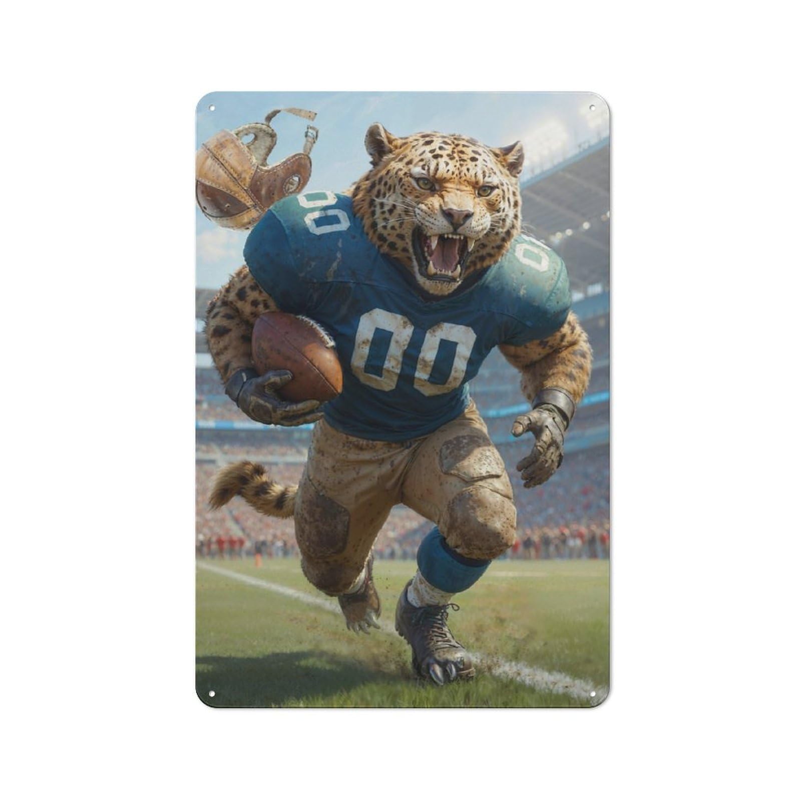 Junmoney Gridiron Jaguar Football Metal Wall Plaque, Clean Printed Wall Decor For Party Wall, Porch Or Living Room, 30X20cm