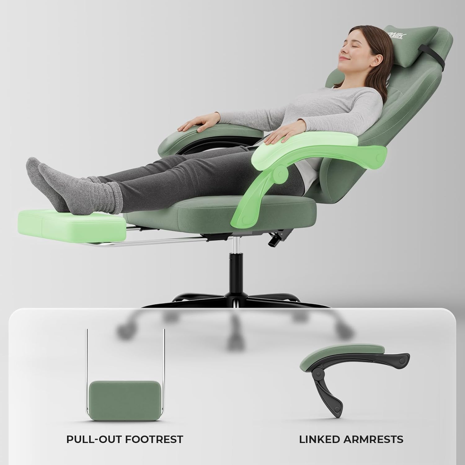Ergonomic Gaming Chair Video Gamer Chairs Gaming Computer Chairs Gamer Chairs for Adults Massage Lumbar Support Swivel Height Adjustable Headrest Backrest Green