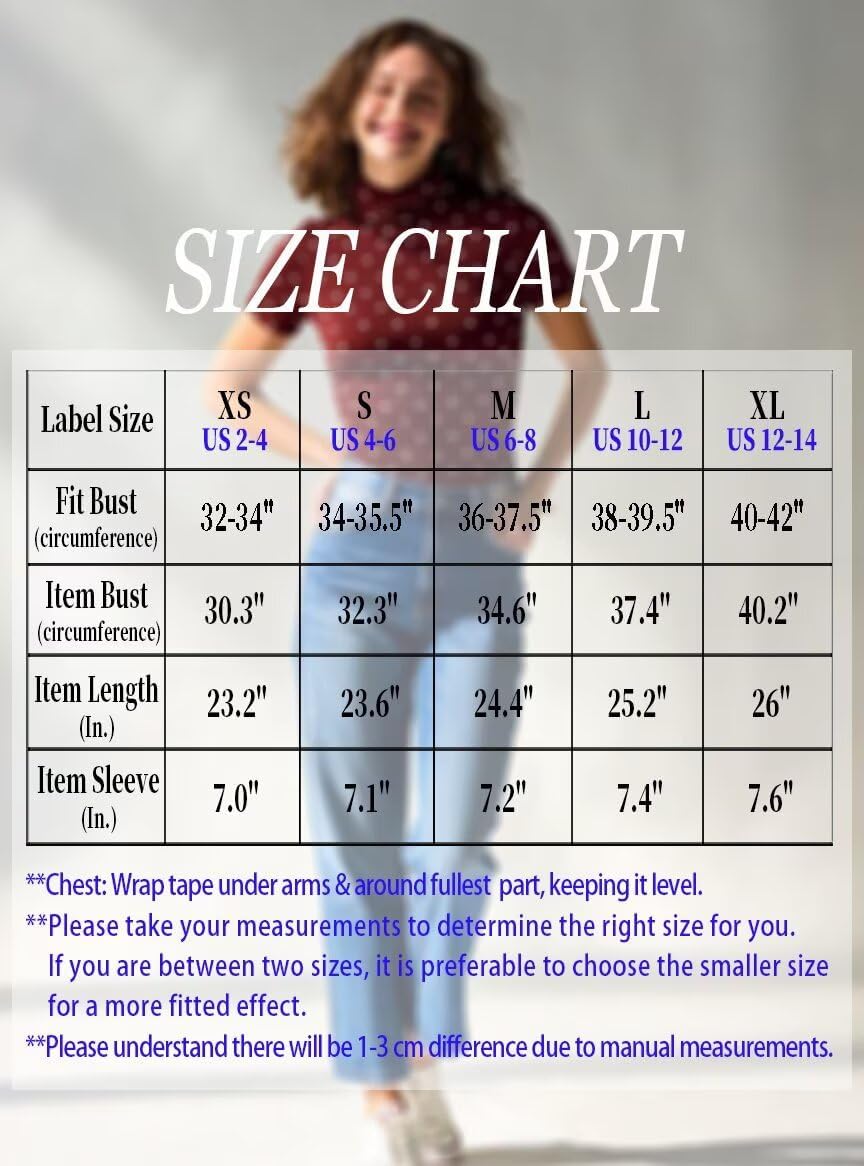 Zengjo Turtleneck Tops for Women Short Sleeve, Stretchy Slim Fitted Vintage Polka Dot Shirts, High Neck Layering Tee - Image 7