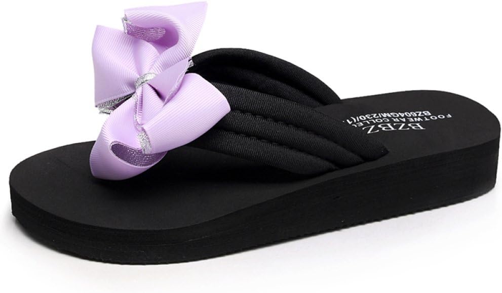 Women Slippers Female Summer Fashion Sandals Bow Flip-Flops Flat-Bottomed Beach Slippers Non-Slip Thick-Soled Shoes Outdoor Sandals Leisure Shoes