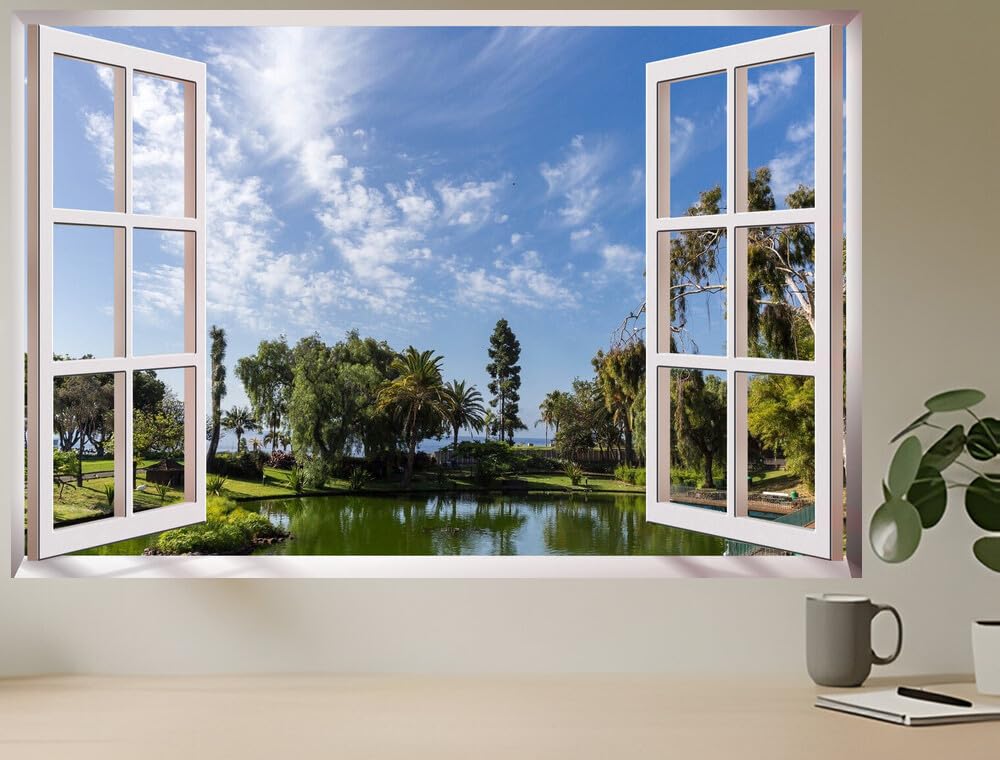 JVERF - JZZC26500 Portugal Parks Pond Santa Catarina Park in Funchal| Self-Adhesive Open Window Wall Sticker