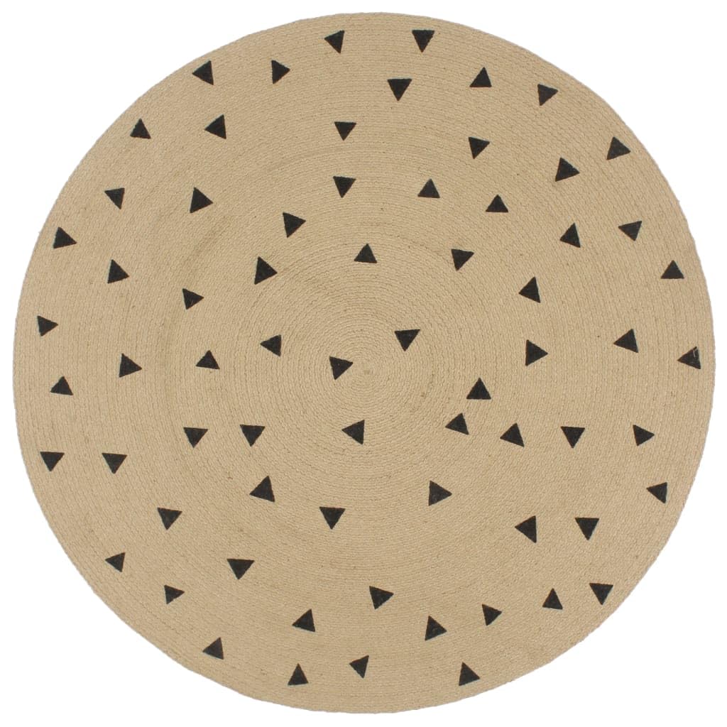 Tapis en jute fait main vintage 150 cm rond moderne motif géométrique