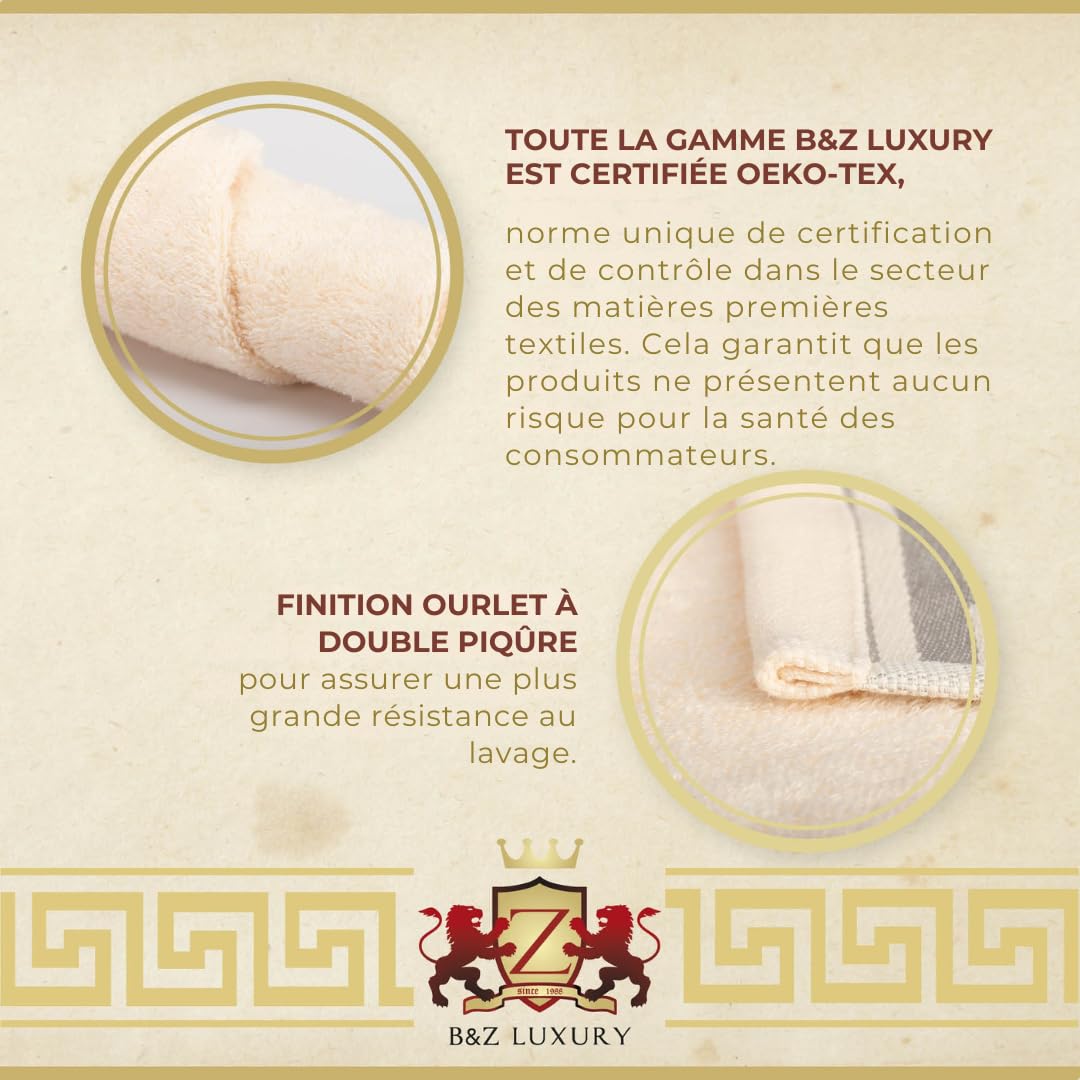 BZ Luxury Lot Serviette Crème 8 pièces –2 Serviettes de Douche 2 Serviette pour Le Visage 4 Gants | Bambou & Coton–Douces absorbantes & durables –pour Salle de Bain invités Spa |Certifiées Oeko-TEX