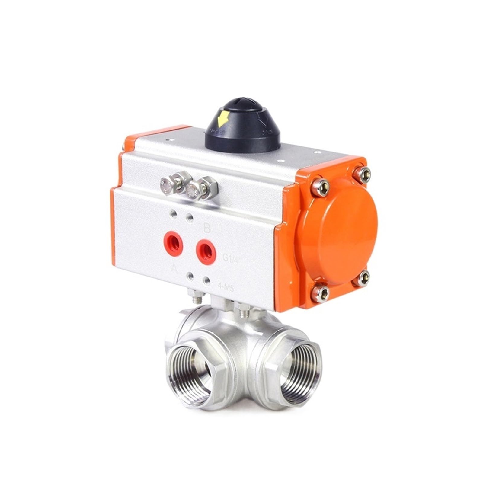 JNURGWLYH 1/2" Three Piece High Platform Pneumatic 3 Way Ball Valve 304 Stainless Steel Q611F-16P Double Acting Cylinder(T Type)