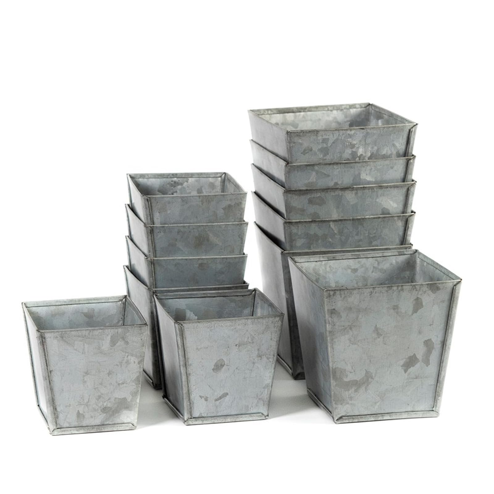 Crocus Collection Set of 6 Metal Galvanised Flower Pot Planters Square Seedling Planters