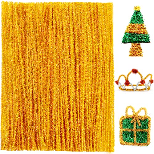 Image of Praisebank Golden Glitter Pipe Cleaners for Crafts, 200pcs, Chenille Stems for DIY Projecets, Arts & Crafts Supplies for Festival Party Decorations