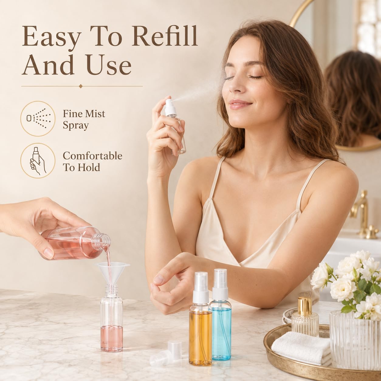 200 flaconi spray da viaggio, 30 ml, in plastica trasparente, mini flaconi spray per profumi e cosmetici, formato da viaggio con 10 imbuti, comodi ricaricabili, design a prova di perdite