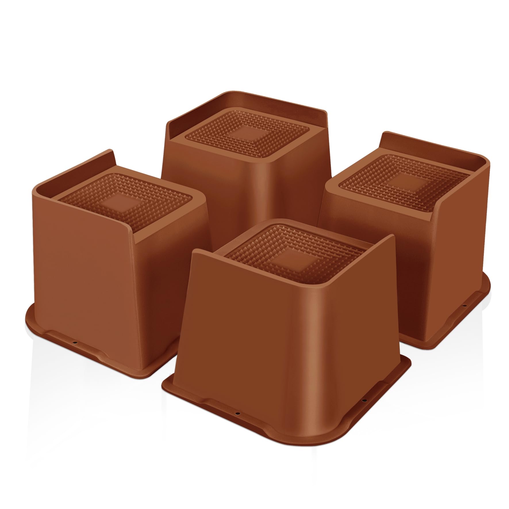 MixDora Bed Risers Heavy Duty 4 inch Furniture Risers L-Shape Table Riser Chair Raisers Lifter for Sofas Couches Desks Set of 4 Pack (Brown