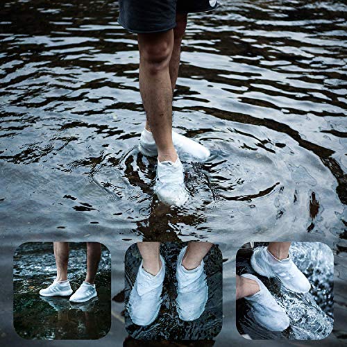 Image of (1 Pairs Rain Shoe Covers- Waterproof Sand Control Non-Slip Overshoes Covers Women Men Kids Outdoor Foldable Reusable PVC Rubber Sole Medium Top Reusable Shoe Covers, (Large, White)