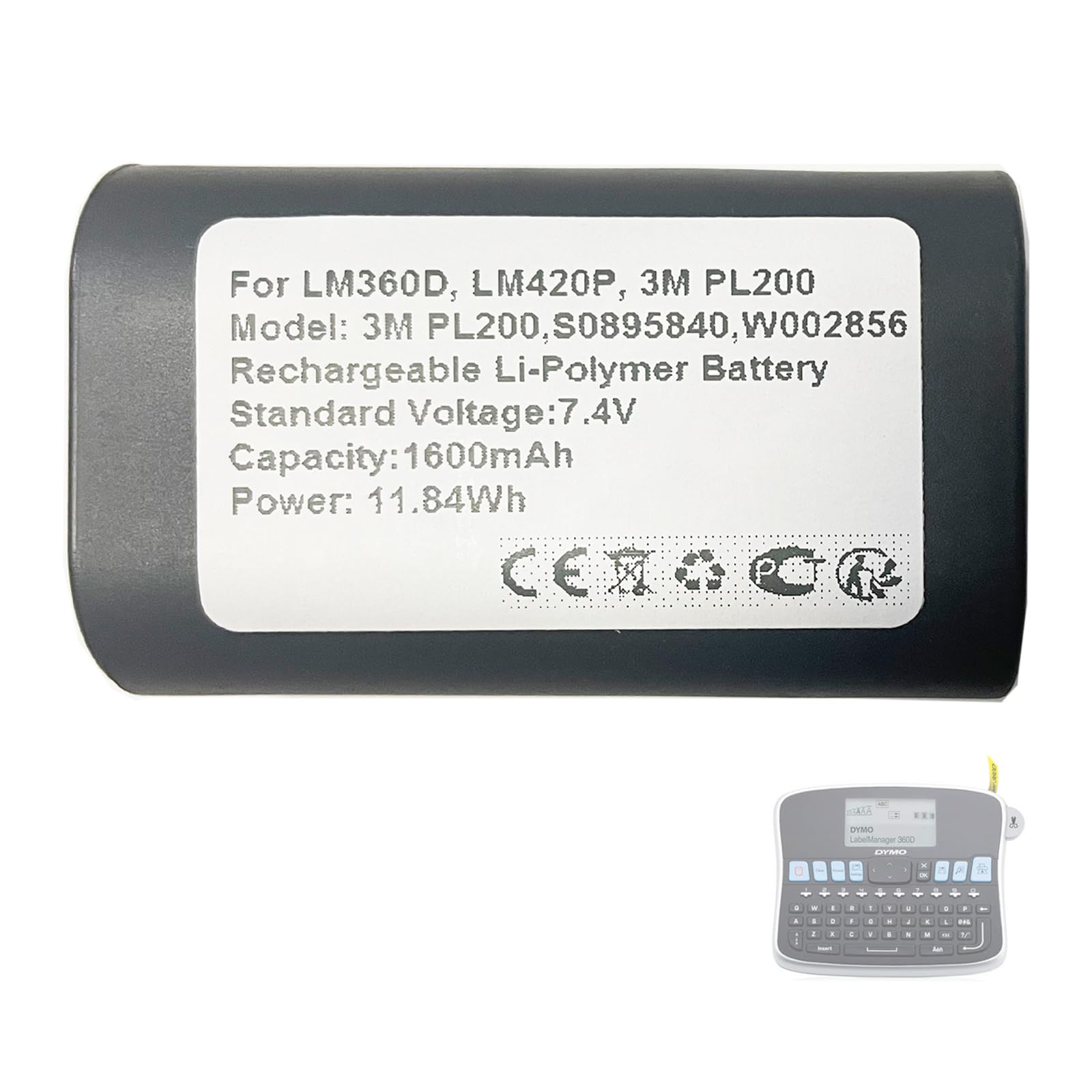 Aousavo S0895840, W002856, 3M PL200 Replacement Battery Compatible with DYMO LabelManager 360D, 420P, Rhino 4200, 5200, LM360D, LM420P, 3M PL200 Printer
