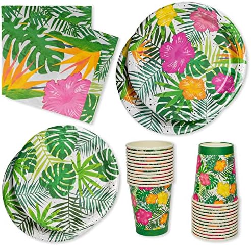 Royal Bluebonnet Tropical Party Decorations -Service for 24– Luau Plates (7 & 9 In), Napkins and Cups - Disposable Hawaiian Plates and Napkins, Tropical Party Supplies, Luau Paper Plates