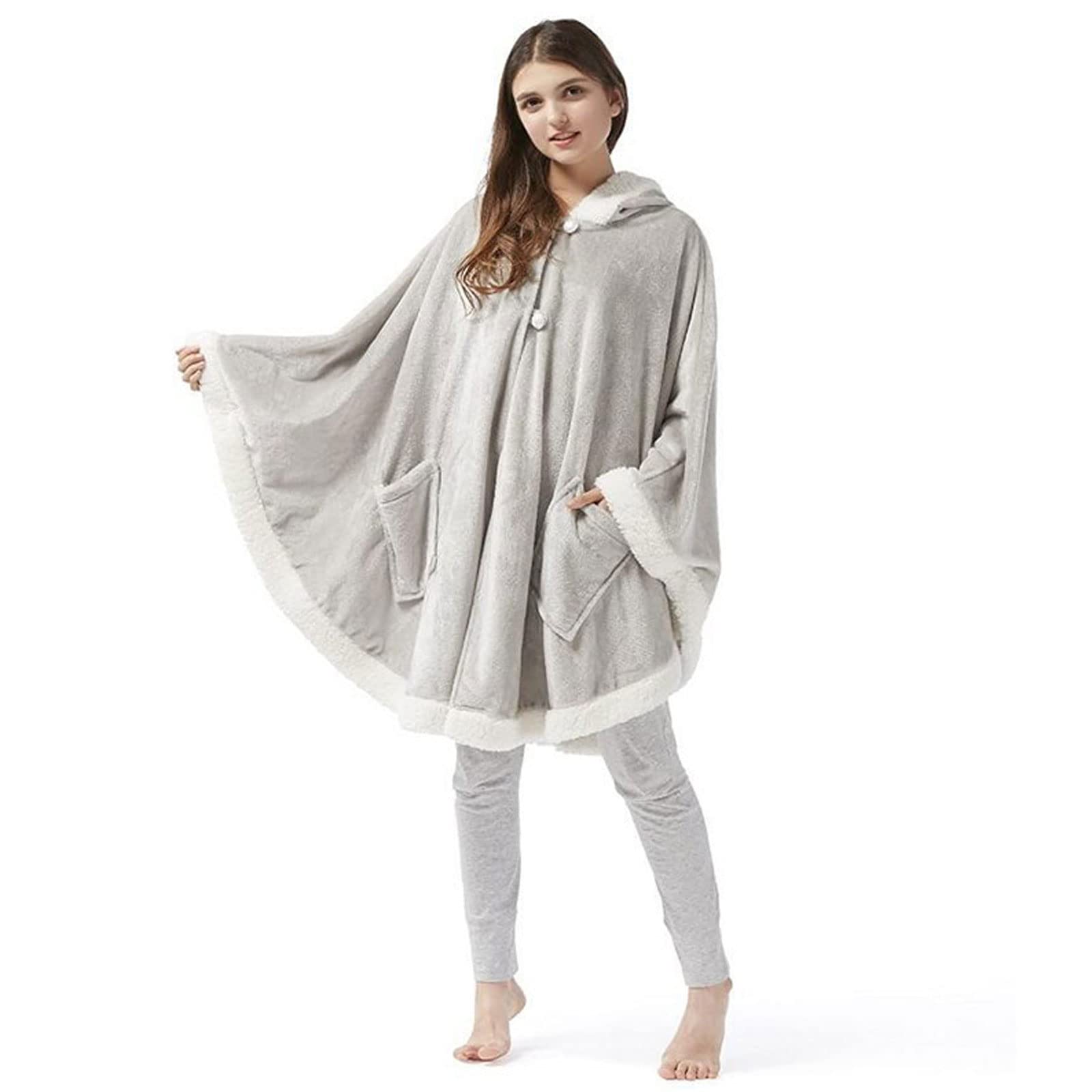 Weicher Fleece-Poncho Mit Knöpfen – Karierte Decke Als Umhang, Schal & Schoßdecke Für Zuhause, Büro & Reisen