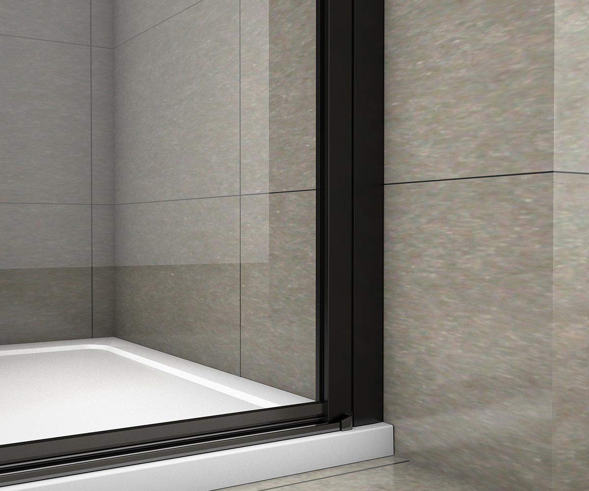 AICA porte de douche 80x200cm porte de douche pivotante noir en 8mm verre anticalcaire