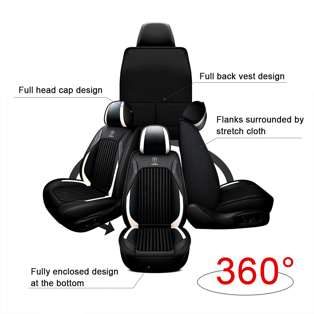 Fundas de Asientos para Hyundai i20 5Asientos Juegos de Cubreasientos de Coche de Piel Sintética Impermeables para Todas Las Estaciones(Lujo Negro-Blanco)
