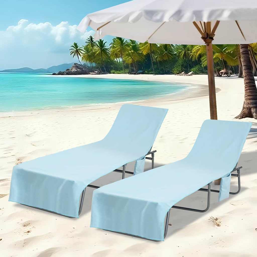 Ręczniki do opalania 2 szt. niebieskie 210 x 75 cm poliester poliamid Soft-Touch szybkoschnące z bocznymi kieszeniami na plażę, do ogrodu, wellness, spa, relaksu