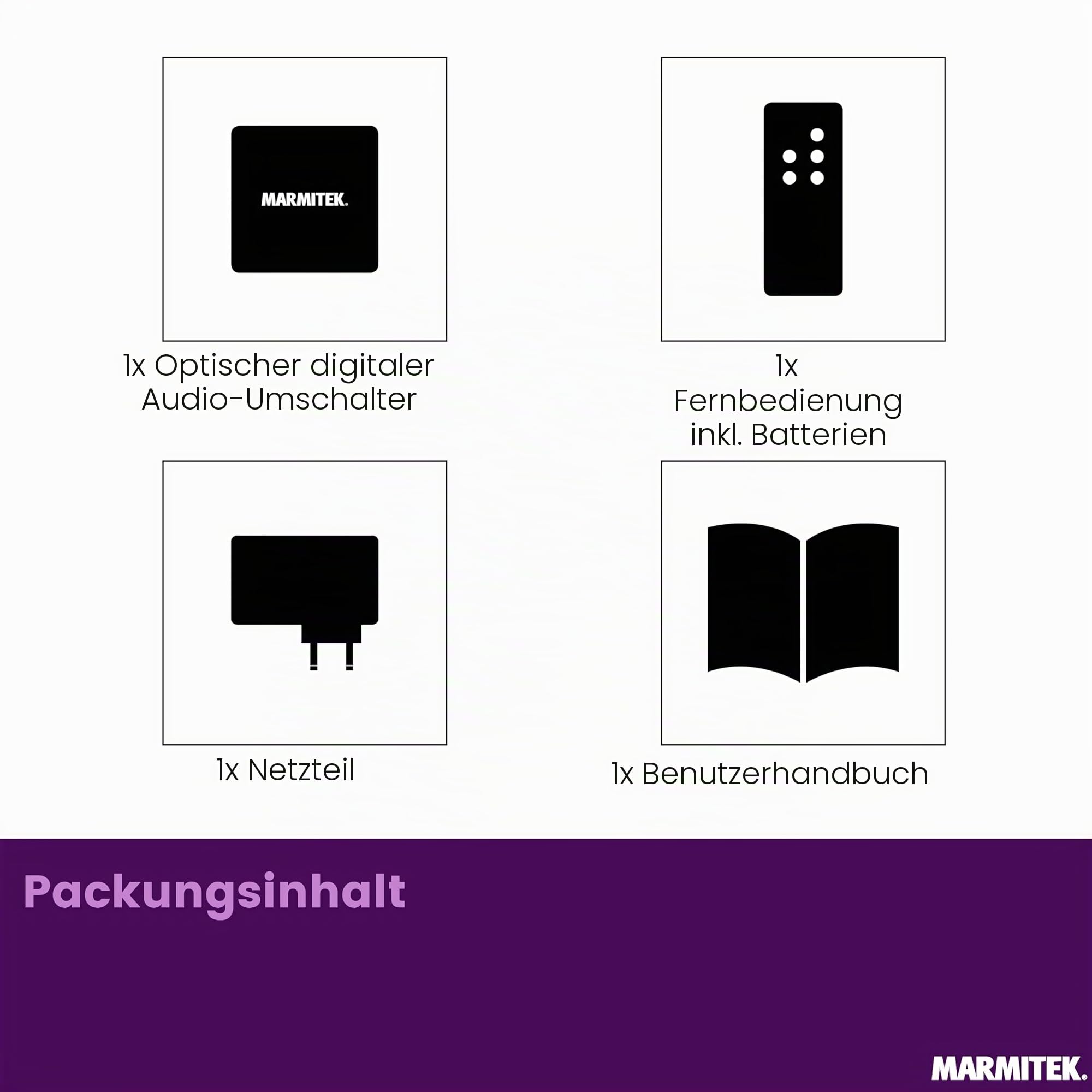 Toslink Audio Switch - Marmitek Connect TS21 - Audio Weiche Optical - 2 Ein / 1 Aus - S/PDIF - 192 kHz Sampling Rate - Dolby Digital - DTS - Schalter für Lichtleiterkabel