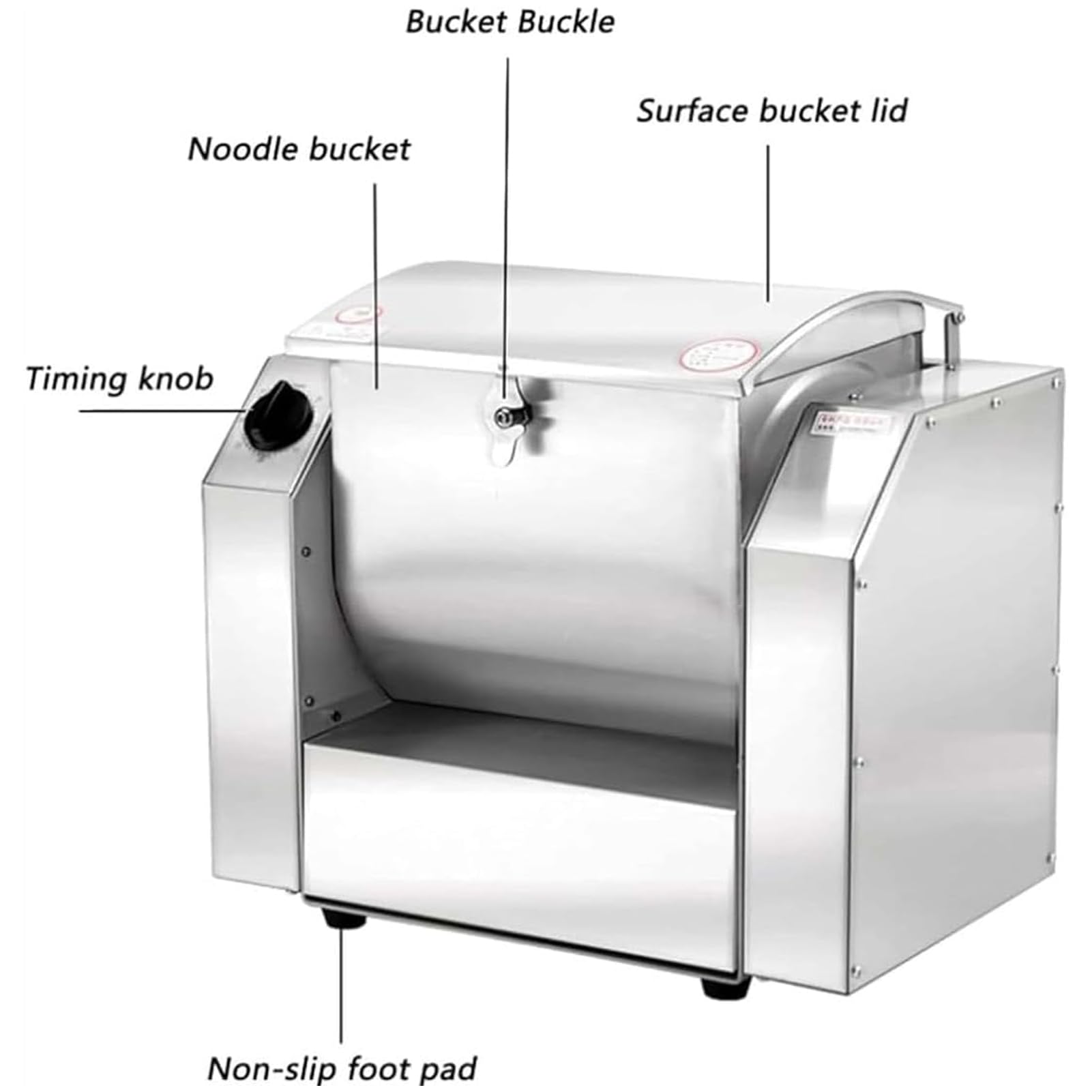 Batidora Industrial de Acero Inoxidable de 1100 W/1500 W, amasadora eléctrica de Cocina con Temporizador para Pan, Pizza y Fideos - Batidora de Alta Resistencia