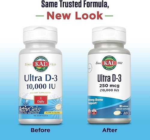 Miniatura 2 de KAL Ultra Vitamina D3 10000 UI cápsulas blandas (250 mcg), vitamina D de alta potencia, absorción de calcio, suplemento de apoyo para la salud ósea