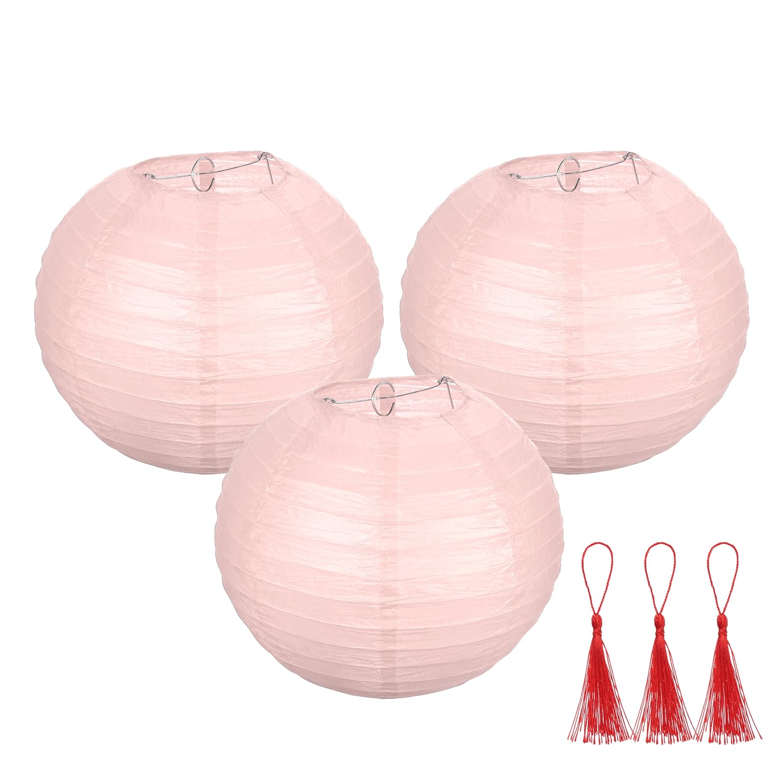 uxcell 3 Pcs Light Pink Round Paper Lanterns 10 Inch Chinese Paper Lantern Party Decorations Decorative Hanging Fold Lanterns with Tassel for Wedding