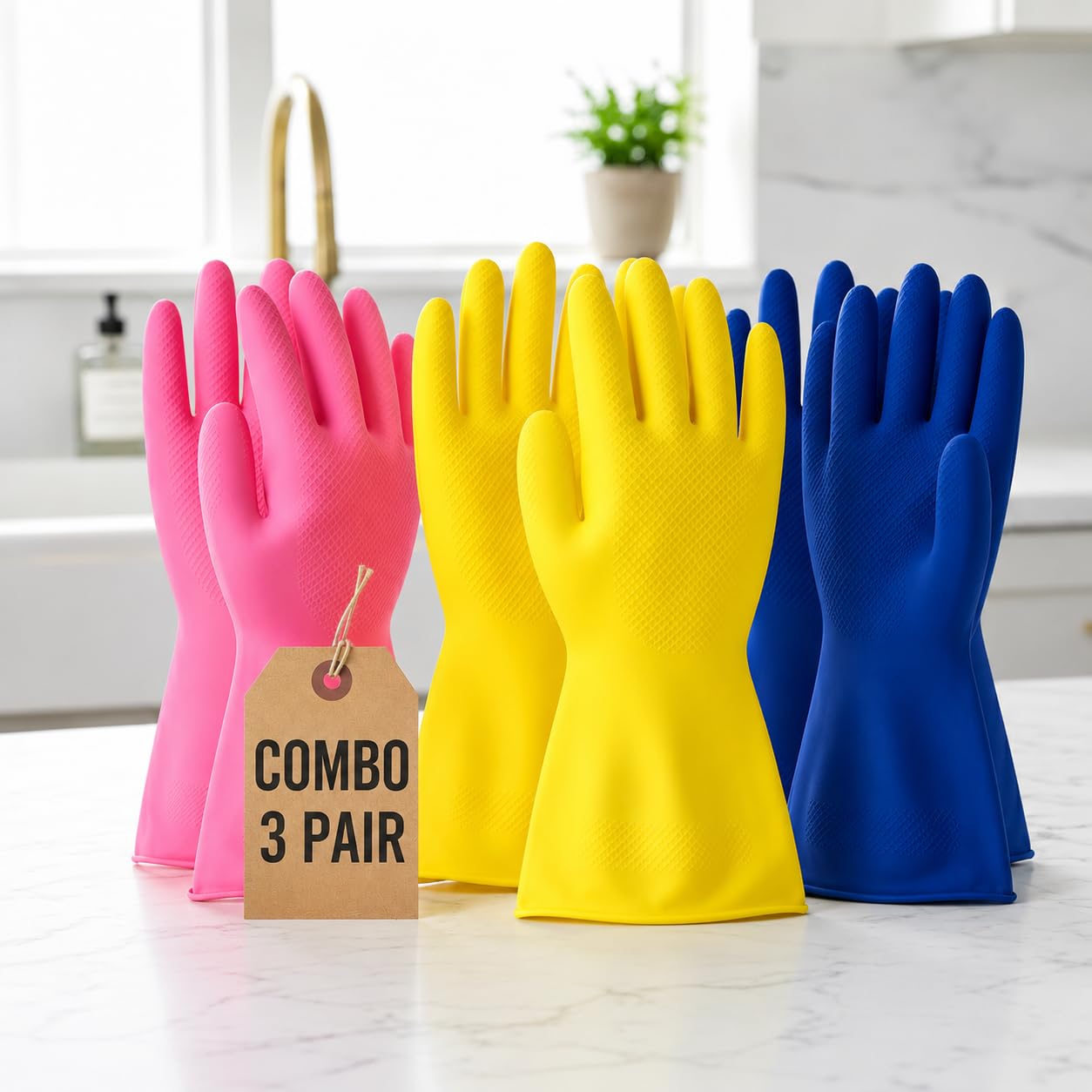 Long Sleeve Rubber Gloves, Washable, Reusable, for Kitchen, Farming, and Garden, Wet and Dry Use, Pack of 3-image-34