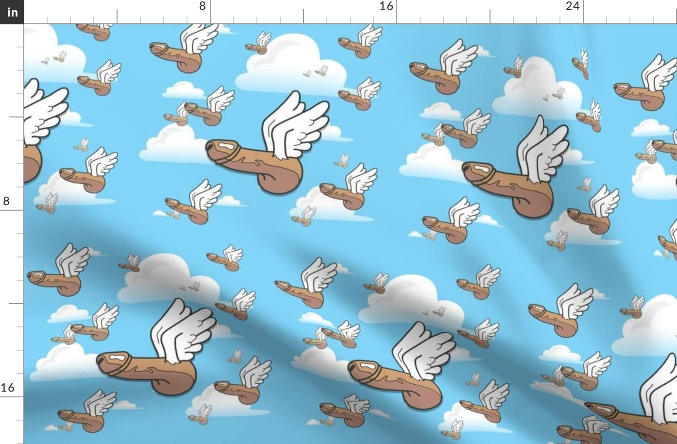 Spoonflower Fabric - Flying Clouds Penis Male Anatomy Bachelorette Funny Mature Content Printed on Organic Cotton Sateen Fabric by The Yard - Sewing Quilting Apparel Home Decor