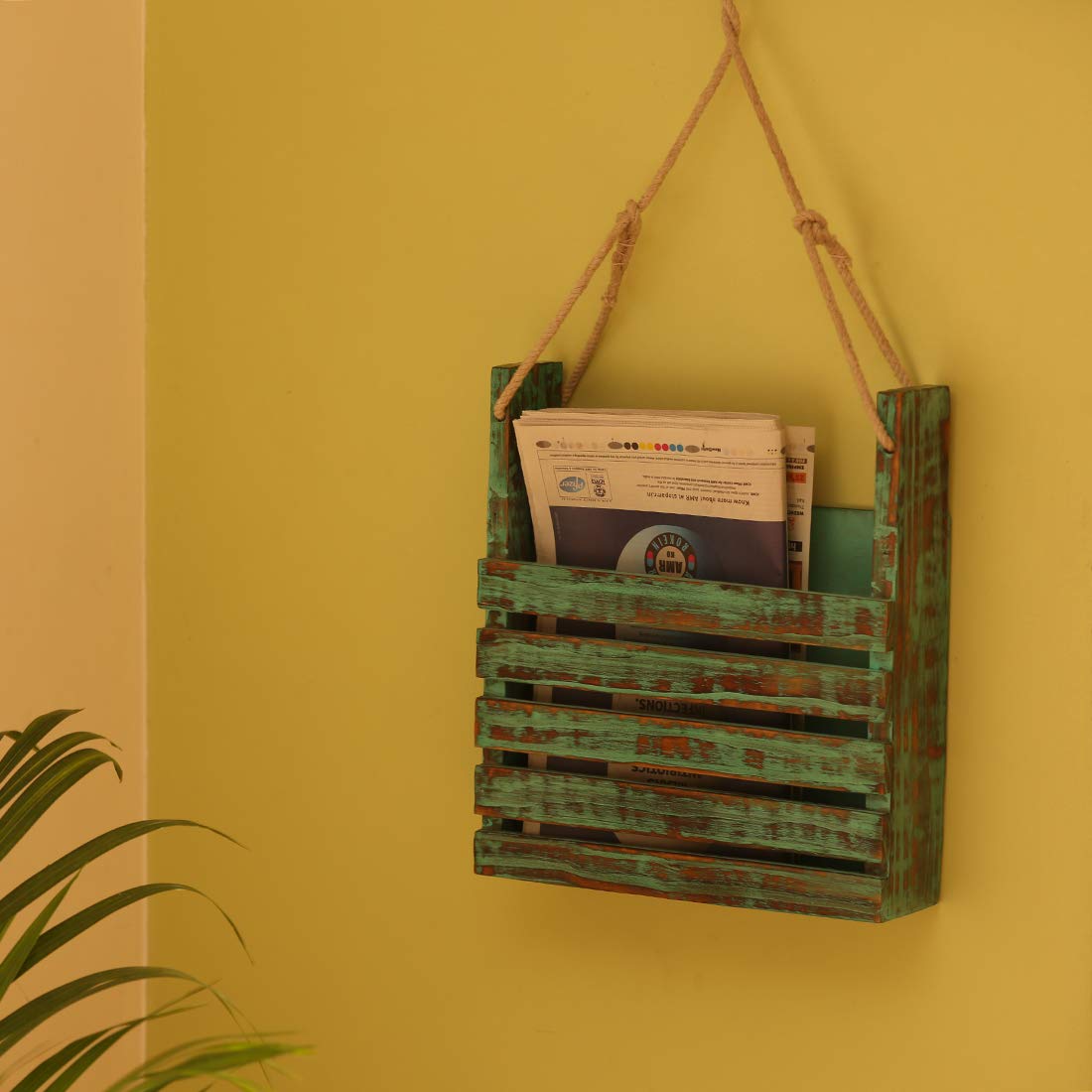 Buy ExclusiveLane 'Rustic Messengers' Antique Finish Wall Magazine Stand in Mango Wood Wall