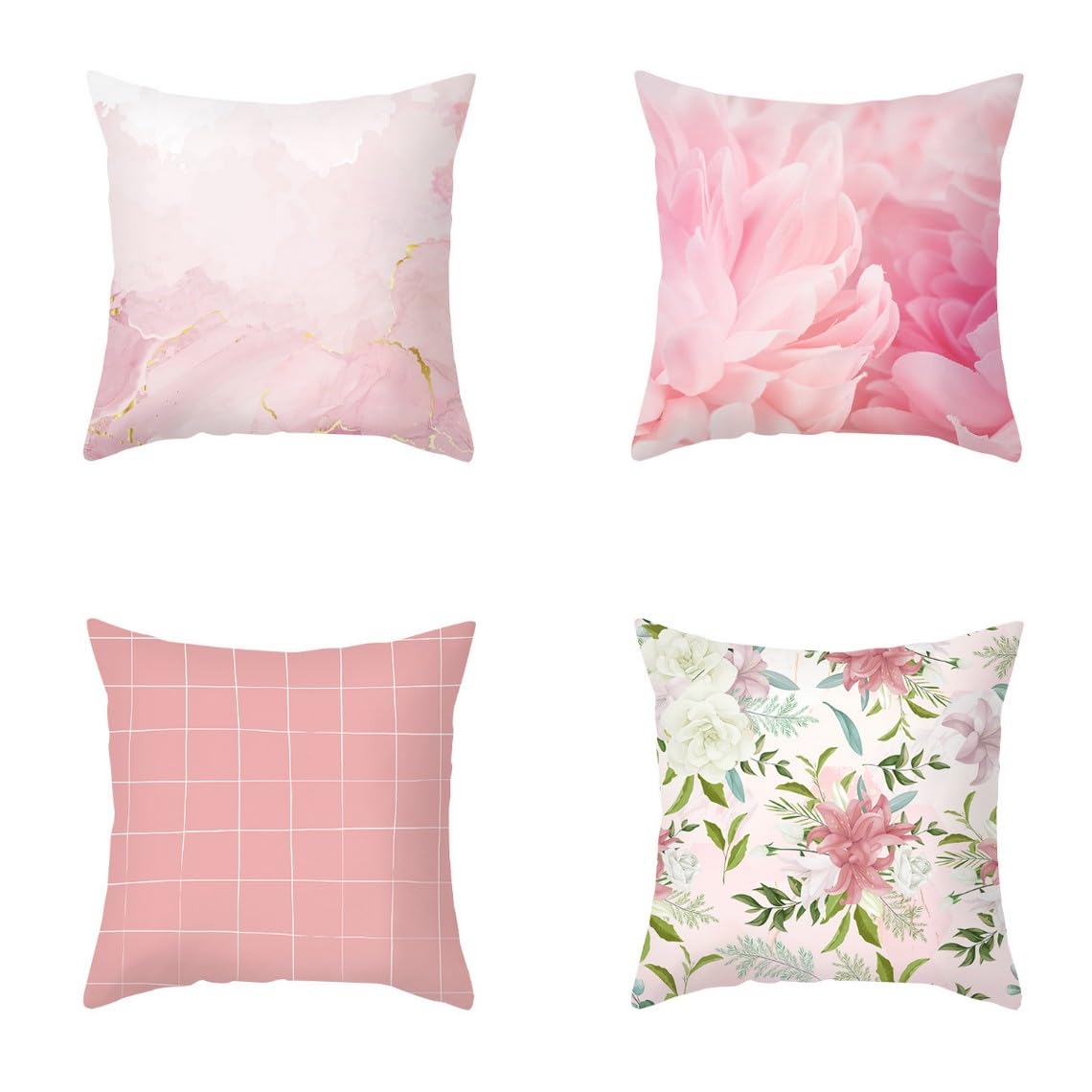 Chenlane Silk Pillow Covers Rectangle Cushion Embroidery Geometric Art, Pink Living Room Bench Seat Bright Smooth Thickened 45x45 cm, 4Pcs