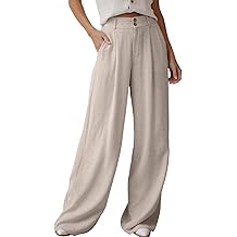 Womens Linen Pants Casual Loose Wide Leg Pants for Women Elastic Waist Palazzo Pants Trousers with Pockets