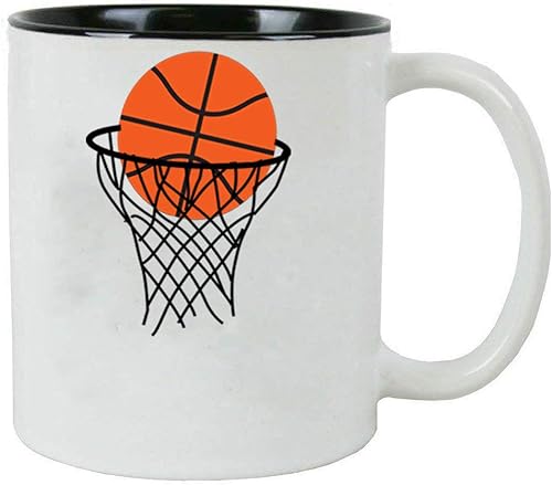 Aro de baloncesto personalizado personalizado con bola Taza de café de cerámica blanca de 11 oz con caja de regalo blanca