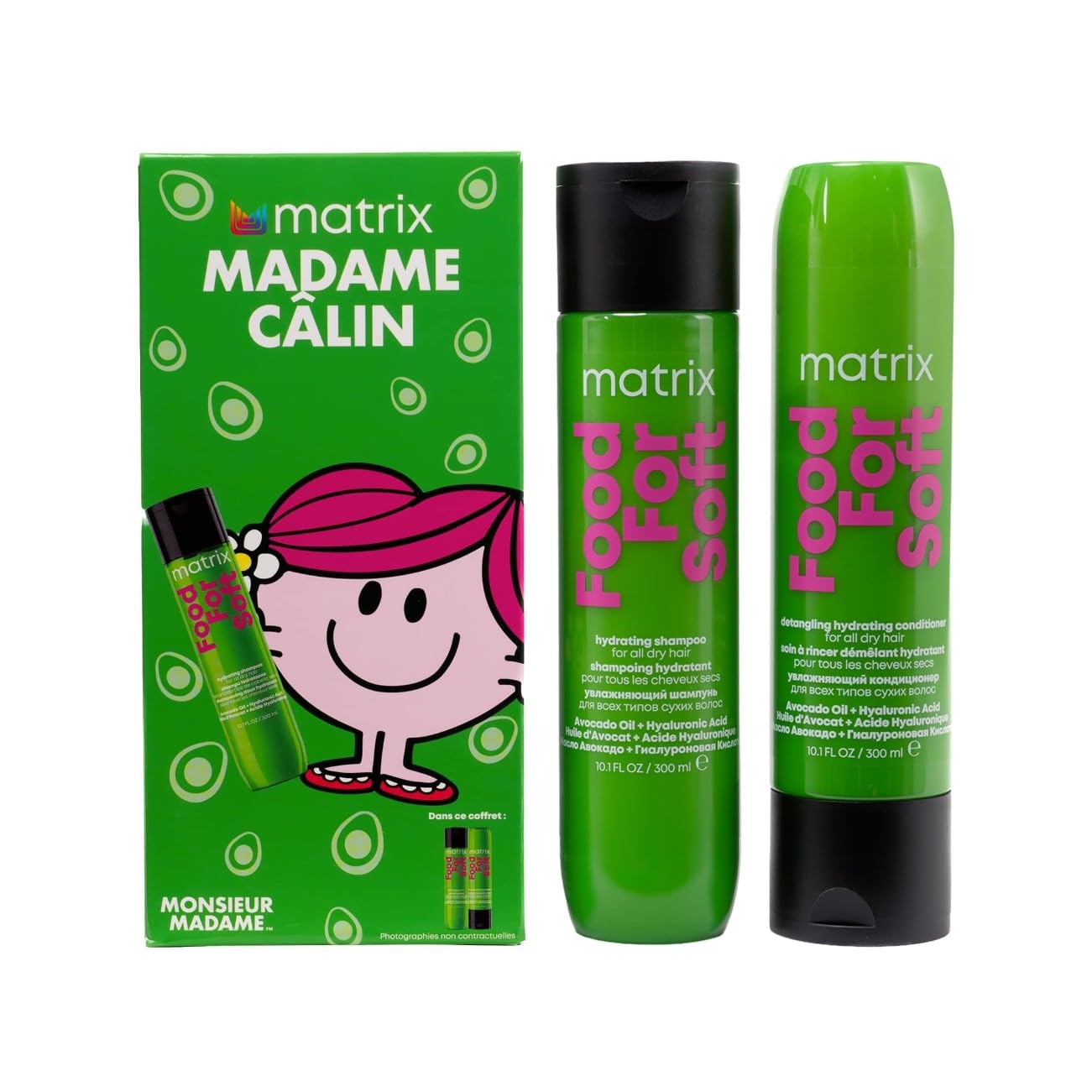 Matrix, Coffret Duo Madame Câlin, Hydratation, Nutrition et Douceur, Cheveux Secs à Très Secs, Acide Hyaluronique et Huile d'Avocat, Food For Soft x Monsieur Madame